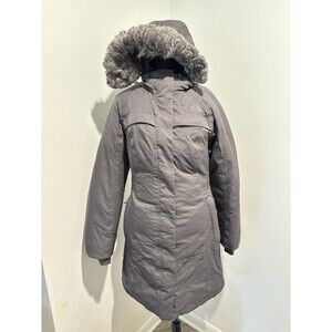 NORTH FACE HyVent Taupe Down Faux Fur Hood Mid Length Parka Coat W’s XS